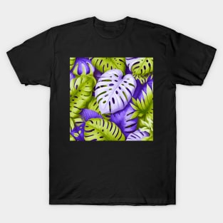 Purple Green Monstera Tropical Leaves T-Shirt